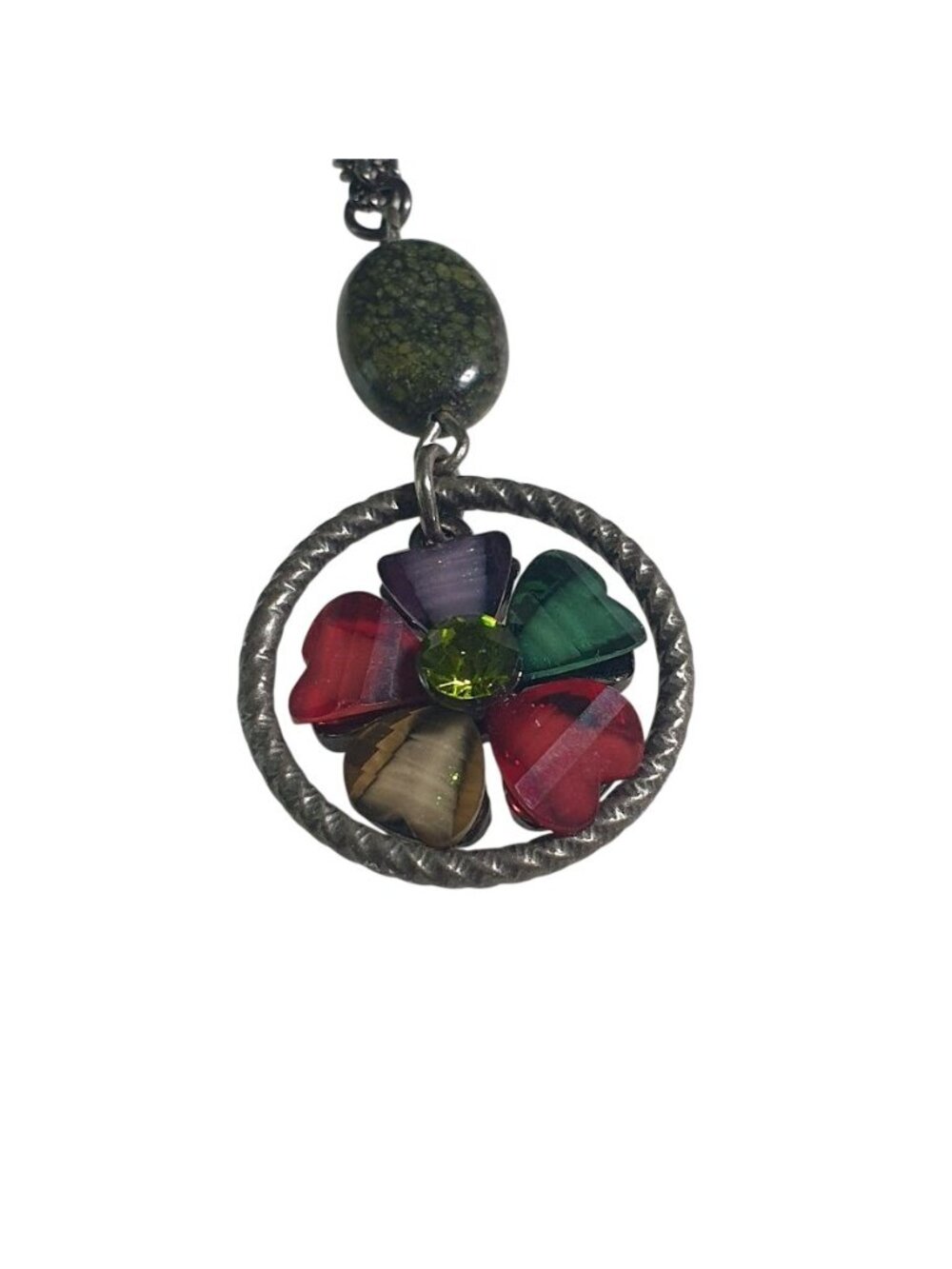 Handmade Multicolor Flower Pendant Necklace Silver Tone Chain Mom Gift Agate